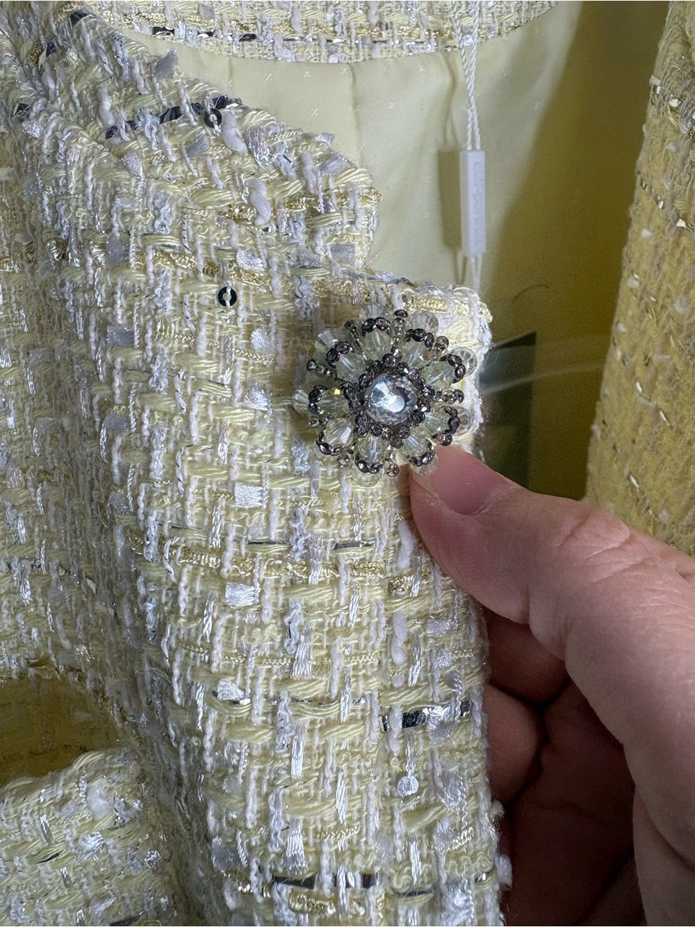 Self-Portrait lady jacket tweed boucle Yellow Tweed Collarless coat NWT size 10 - Picture 7 of 11